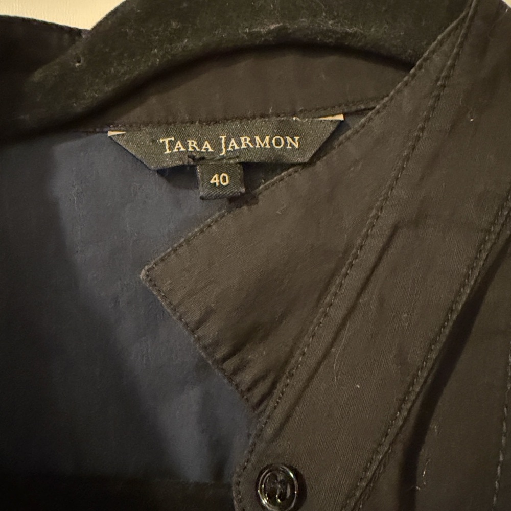 Tara Jarmon Midnight Blue and Black Dress Shirt Made in France - Picture 2 of 5
